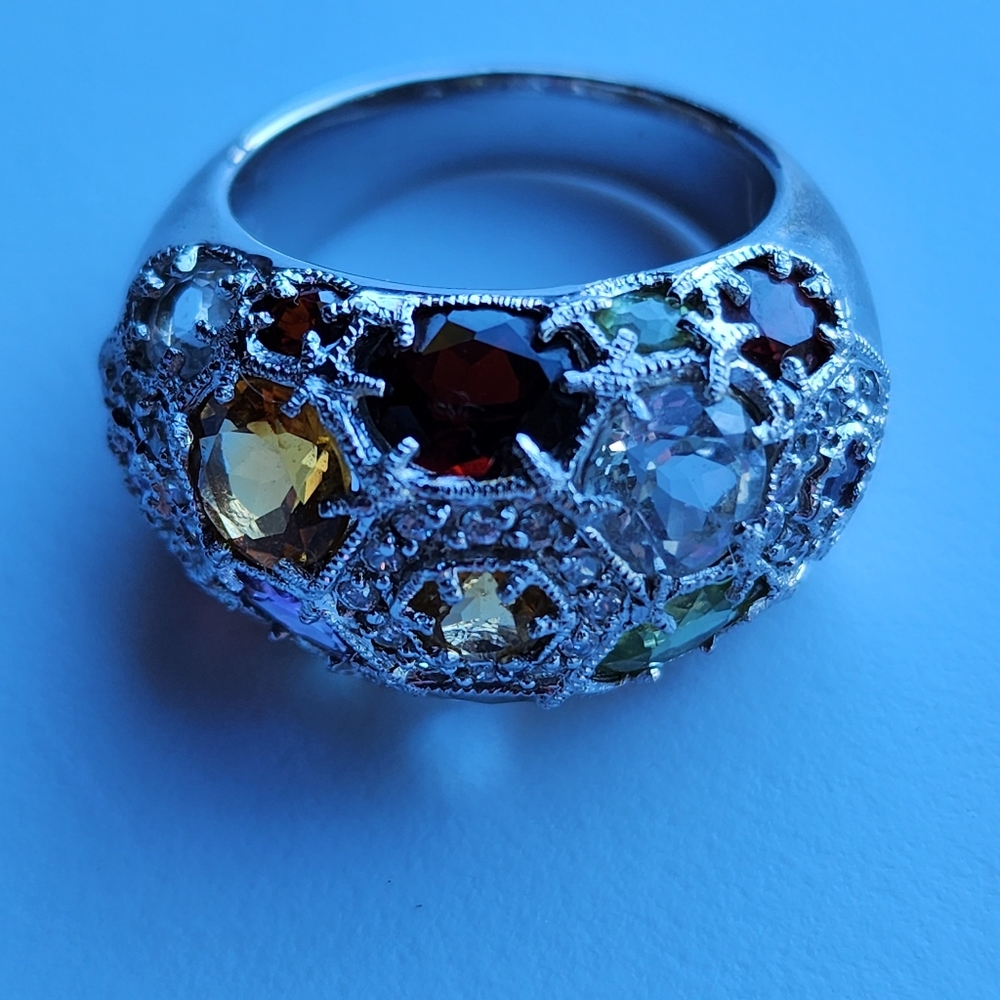 Multi Stone Silver Statement Ring - image 2